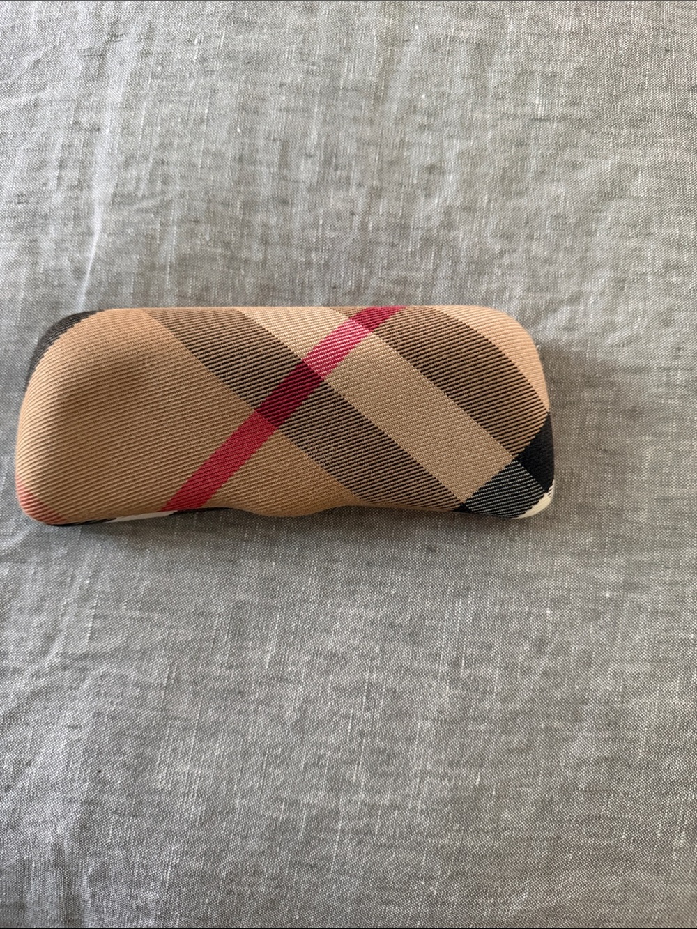 Burberry Beige Plaid Hard Eyeglass Case with Red and Black Accents